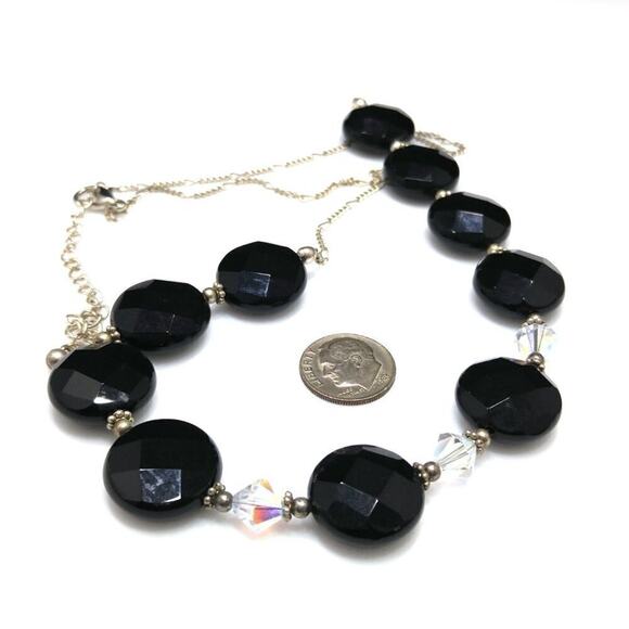 Vintage Large Black AB Crystal Beaded Necklace, 25 Inches, Strung on Wire, 25 In - Picture 4 of 7